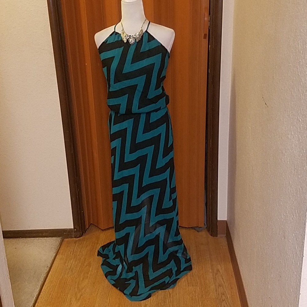 TURQUOISE AND BLACK MAXI DRESS